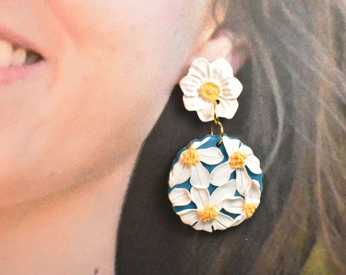 Flower Earrings, Blue & White Flower Earrings, Flower Jewelry, Gift Earrings