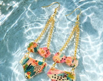 Polymer Clay Bikini Earrings, Summer Beach Jewelry, Colorful Statement Dangles, Tropical Vacation Accessories, Cute Swimwear Earrings