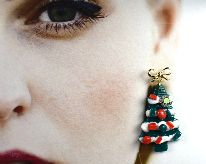Christmas Tree Rhinestone Earrings, Holiday Jewelry Gifts
