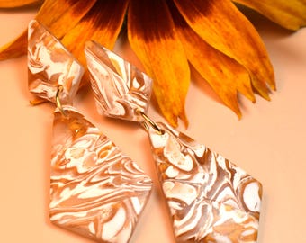 Mokume Gane Polymer Clay Earrings: Faux Stone Swirls