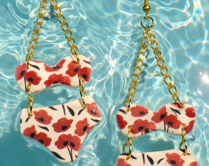 Handmade Floral Bikini Dangle Earrings, Boho Summer Beach Jewelry