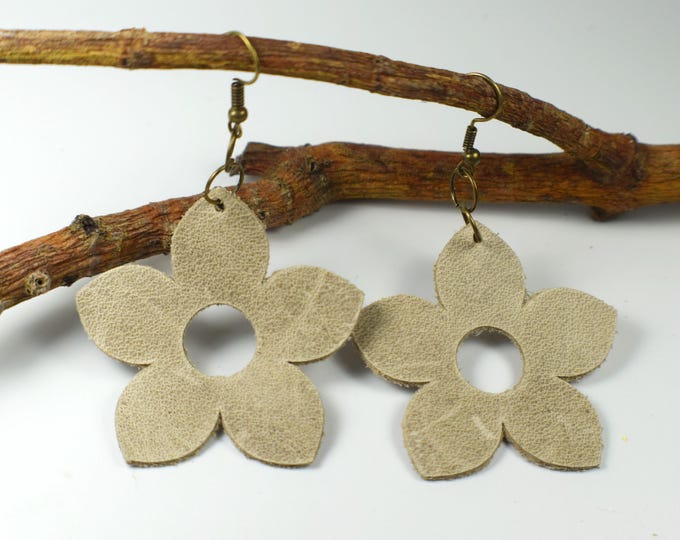 Leather Flower Earrings, Distressed Leather Earrings, Boho Earrings, Gift Earrings for Her