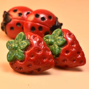 Strawberry Stud Clay Earrings, Fruit Earrings, Mini Food Earrings