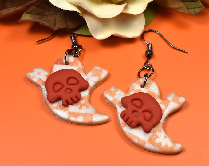 Halloween Ghost Skull Earrings, Hypoallergenic Fall Jewelry