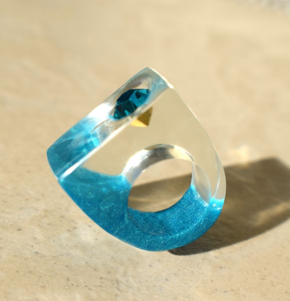 Resin Ring Teal Zeal Swarovski Crystal Resin Ring Teal Etsy