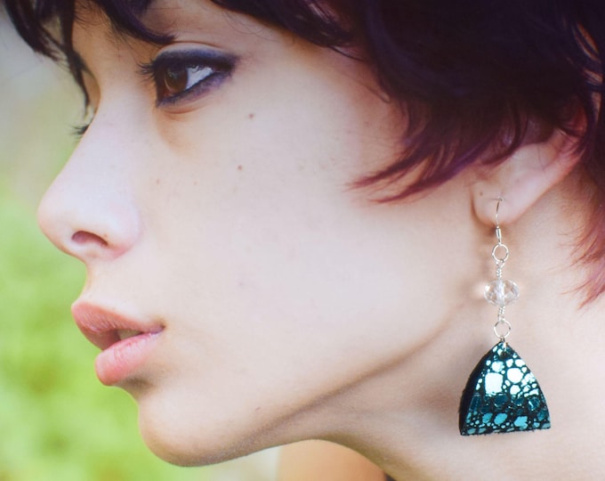 Leather Earrings, Holiday Earrings, Christmas Jewelry, New Year's Eve Earrings, Blue Earrings, Gift Earrings