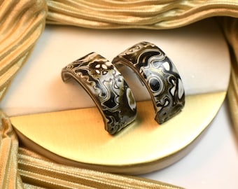 Mokume Gane Clay Huggie Earrings: Lightweight Mosaic Design