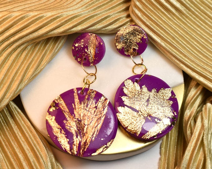 Deep Magenta Flower Earrings: Botanical Garden Clay Jewelry