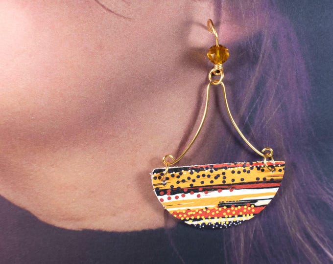 Leather Earrings, Colorful Pattern, Hoop Earrings, Swarovski Crystal Earrings, Unique Leather Earrings, Boho Leather Earrings, Boho Jewelry