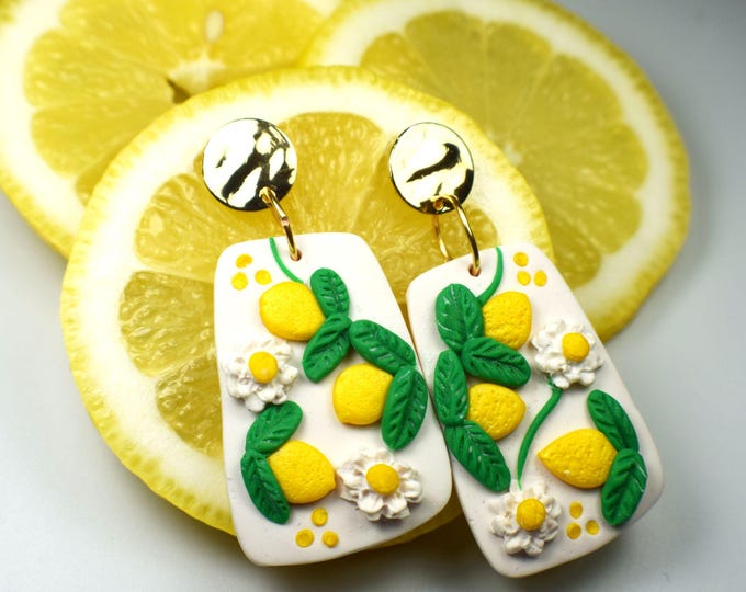 Lemon Clay Earrings, Flower Earrings, Spring Cute Earrings, Lemon Jewelry, Fruit Earrings