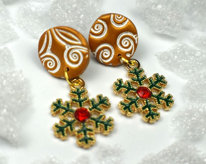Snowflake Christmas Charm and Clay Earrings, Stocking Stuffers, Jewelry Gifts
