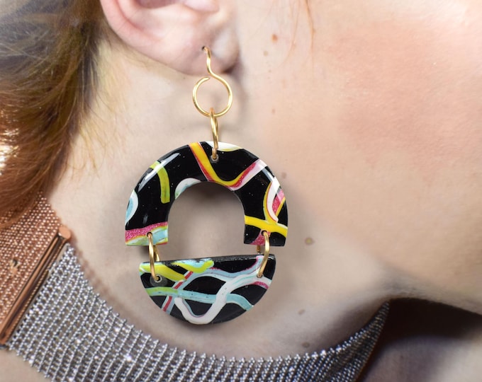 Modern Statement Clay Earrings, Squiggles Collection, Abstract Art