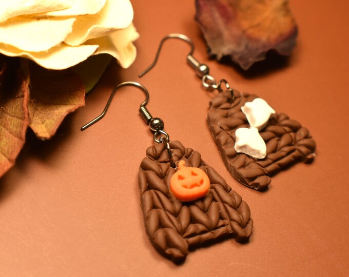 Halloween Sweater Earrings: Ghost & Pumpkin Fall Sweater Jewelry