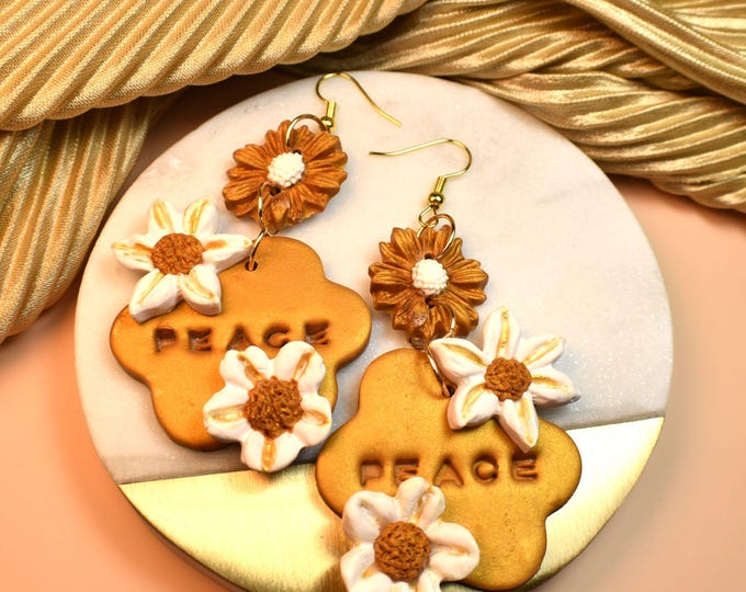 Peace Earrings, Positive Earrings, Stress Reducing Earrings, Anxiety Relief Golden Earrings