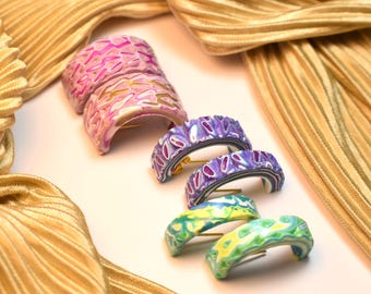 Boho Clay Huggie Earrings: Colorful Pop Art, Hypoallergenic