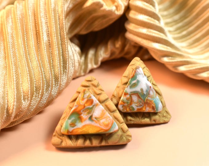 Stone Clay Studs, Golden Studs, Fantasy Stone Studs