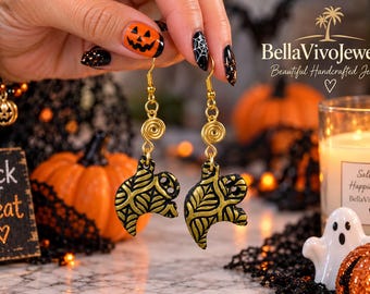 Gold Ghost Halloween Earrings, Polymer Clay  Spooky Dangle Earrings, Halloween Jewelry, Witchy Gift, Fall Earrings