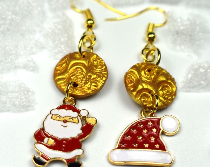 Christmas Theme Charm Earrings, Stocking Stuffers, Gift for Her, Santa & Stocking Charms