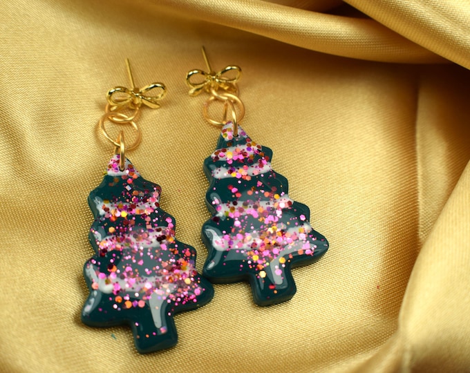 Glitter Christmas Tree Dangle Earrings, Hypoallergenic