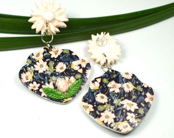 Pink Spring Flower Earrings: 3D Boho Nature Jewelry