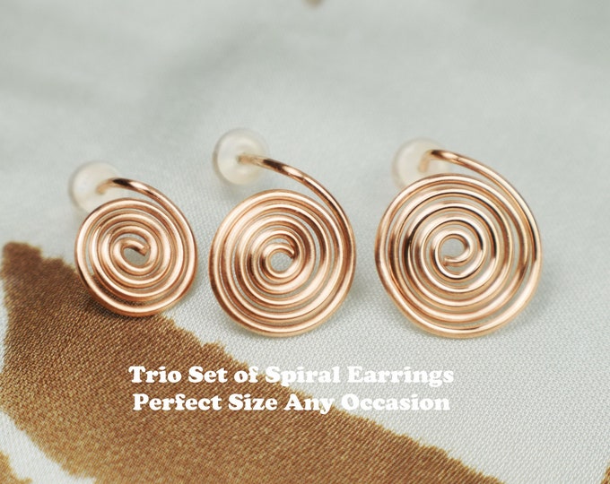 Minimalist Trio Spiral Earrings, Gift Copper Earrings, Boho Earrings, Minimal Earrings, Office Earrings, Special Occasion Earrings