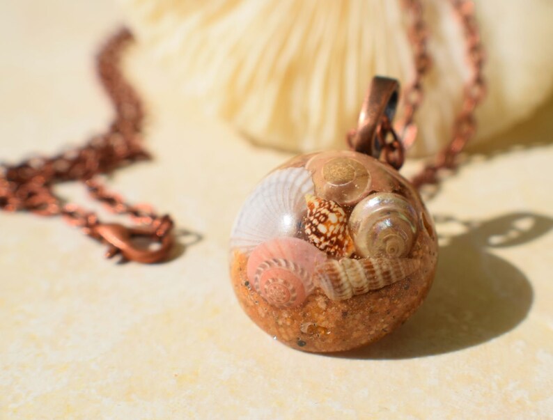 Inspirational Beach Necklace Minimalist Shells Resin Pendant image 0