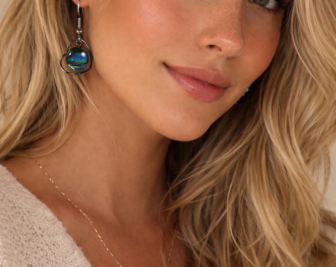 Geometric Abalone Drop Earrings, Ocean Shimmer Statement Dangles