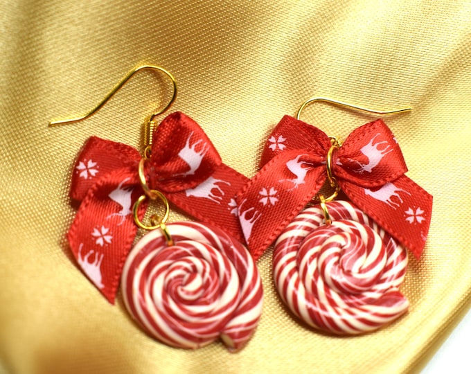 Candy Cane Earring with Christmas Bow