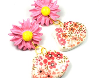 Spring Earrings, Flower Earrings, Pink Earrings, Boho Inspired Earrings