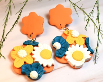 Flower Earrings, Clay Earrings, Boho Inspired Earrings, Flower Jewelry, Gift for Her