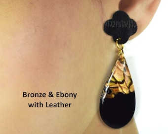 Leather Earrings, Bold Clay Earrings, Boho Earrings, Leather & Clay Earrings, Stone Earrings, Statement Earrings, Bold Leather Earrings