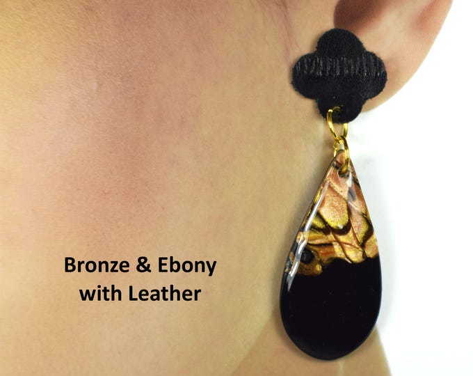 Leather Earrings, Bold Clay Earrings, Boho Earrings, Leather & Clay Earrings, Stone Earrings, Statement Earrings, Bold Leather Earrings