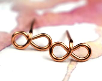 Infinity Earrings, Minimalist Gold, Sterling Silver, Rose Gold, Copper Earrings, Simple, Mini Earrings, Delicate and Elegant