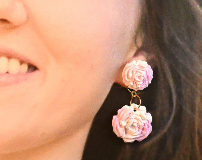 Pink Rose Earrings, Rose Earrings, Pink Boho Earrings, Clay Earrings, Summer Earrings
