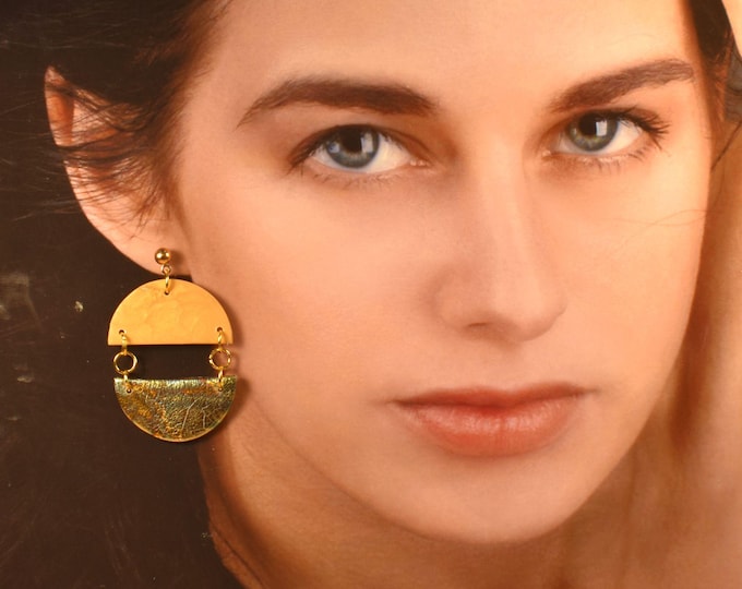 Clay Half Moon Earrings: Boho Gold Foil Celestial Jewelry