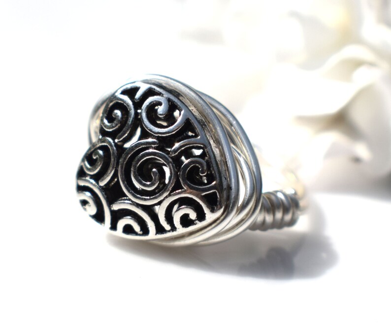 Sterling Silver Heart Ring Silver Wire Wrapped Ring Silver image 0