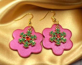 Gem Snowflake Earrings, Christmas Wreath Earrings