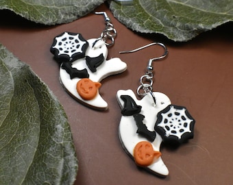 Halloween Ghost, Bats & Witches Hat Clay Earrings