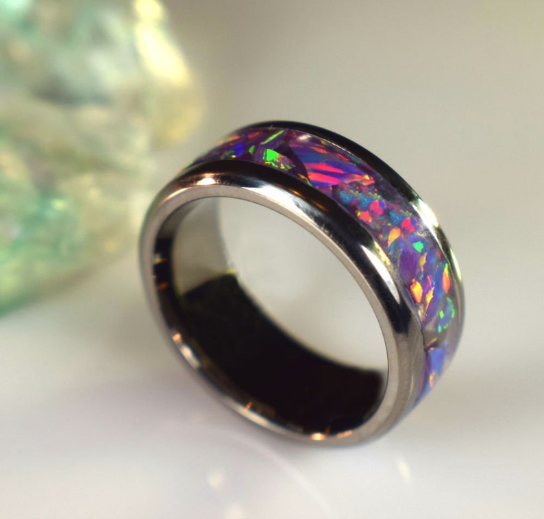 Celestial Titanium Opal Inlay Rings Lavender Opal Rings Opal image 0