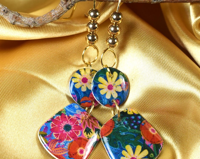Flower Modern Statement Clay Earrings, Boho Jewelry, Colorful Jewelry