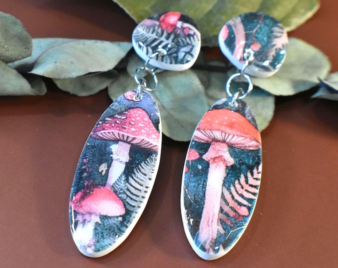 Mushroom Dangle Earrings: Hypoallergenic Clay Fall Jewelry