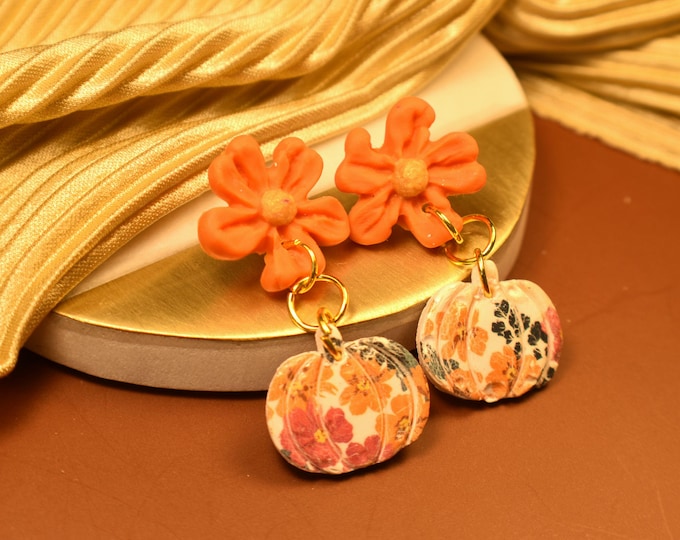 Pumpkin & Flower Earrings: Floral Fall Earrings