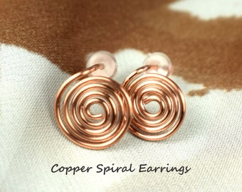 Minimalist Earrings, Copper, Gold & Silver Spiral Earrings, Boho Spiral Stud Earrings, Minimal Earrings