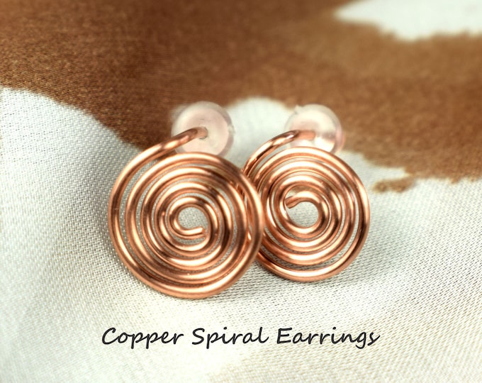 Minimalist Earrings, Copper, Gold & Silver Spiral Earrings, Boho Spiral Stud Earrings, Minimal Earrings