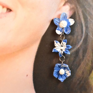 Flower Earrings, Clay Flower Earrings, Blue Flower Earrings, White Flower Earrings, Nature Earrings