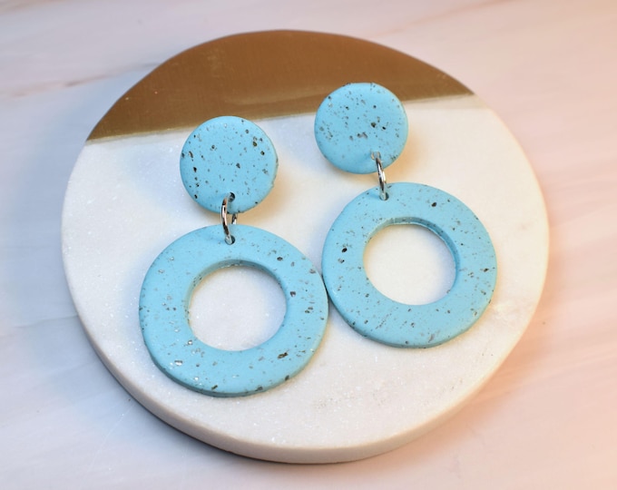 Blue Granite Clay Earrings: Retro Geometric Hypoallergenic Jewelry