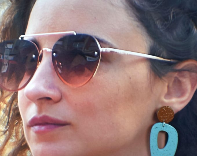 Modern Statement Clay Earrings, Valentine's Day Gift, Blue and Chocolate Granite Earrings