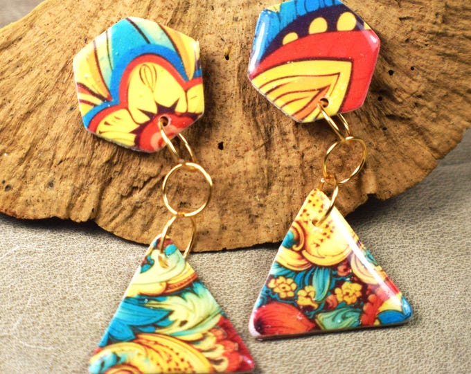 Boho Clay Earrings, Clay Jewelry, Colorful Earrings, Funky Earrings, Fun Vibe Earrings