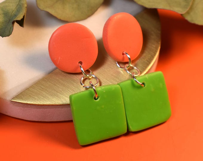 Retro Clay Earrings: 70s Pop Art Orange & Green