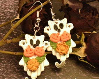 Halloween Clay Earrings: Cat, Ghost & Pumpkin - Hypoallergenic